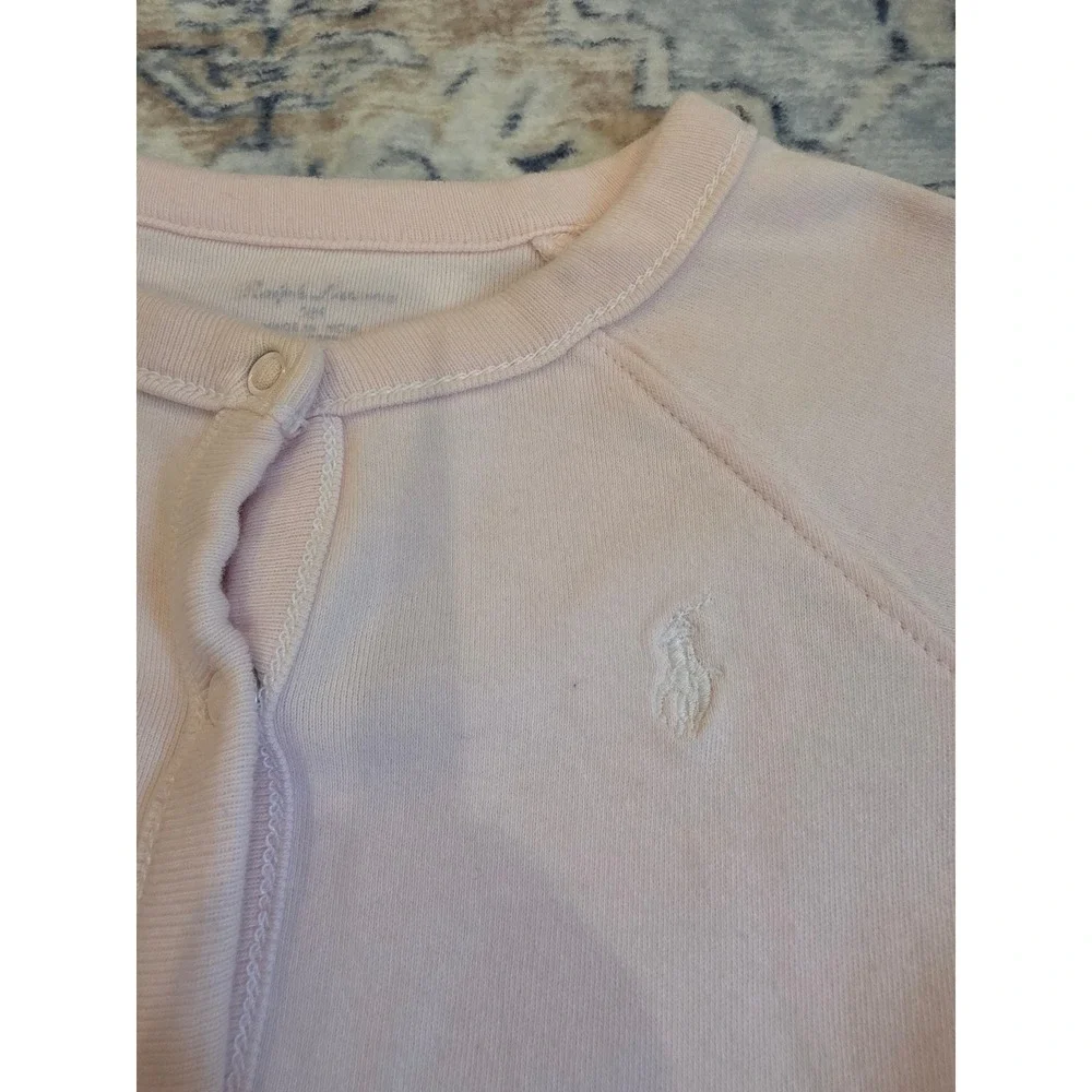Ralph Lauren Baby Size 6 Month Pink Cotton Long Sleeve Footie Bodysuit One Piece